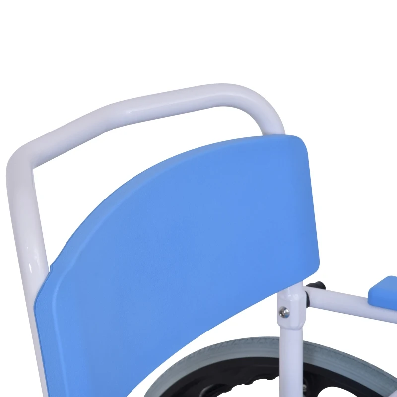 HomCom Rolling Shower Wheelchair Bath Toilet Commode Bariatric with 24" Wheels, Detachable Bucket & Shower-Proof Design, 17" Seat Width, Blue