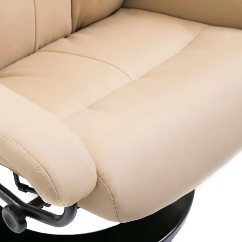HOMCOM Massage Recliner Chair with Ottoman, 360° Swivel Recliner and Footstool, PU Leather Reclining Chair with Side Pocket and Remote Control, Beige