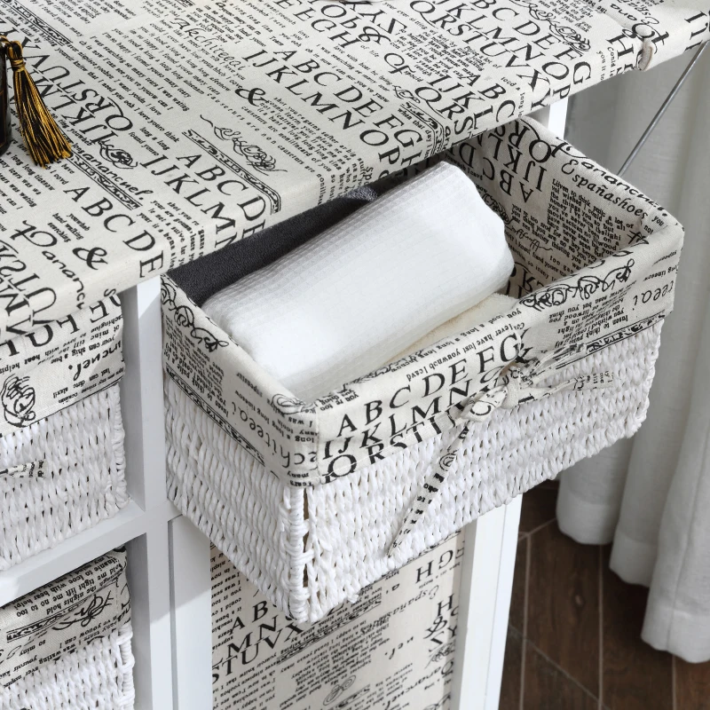 HomCom Drop Leaf Vintage Ironing Board With Shelves and Storage Boxes - Literary Print