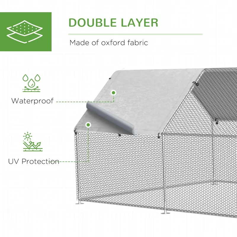 PawHut Large Chicken Coop Metal Chicken Run for Chickens with Waterproof and Anti-UV Cover, Flat Shaped Walk in Fence Cage Hen House for Outdoor and Yard Farm Use, 1.26" Dia, 9' x 24.9' x 6.5'