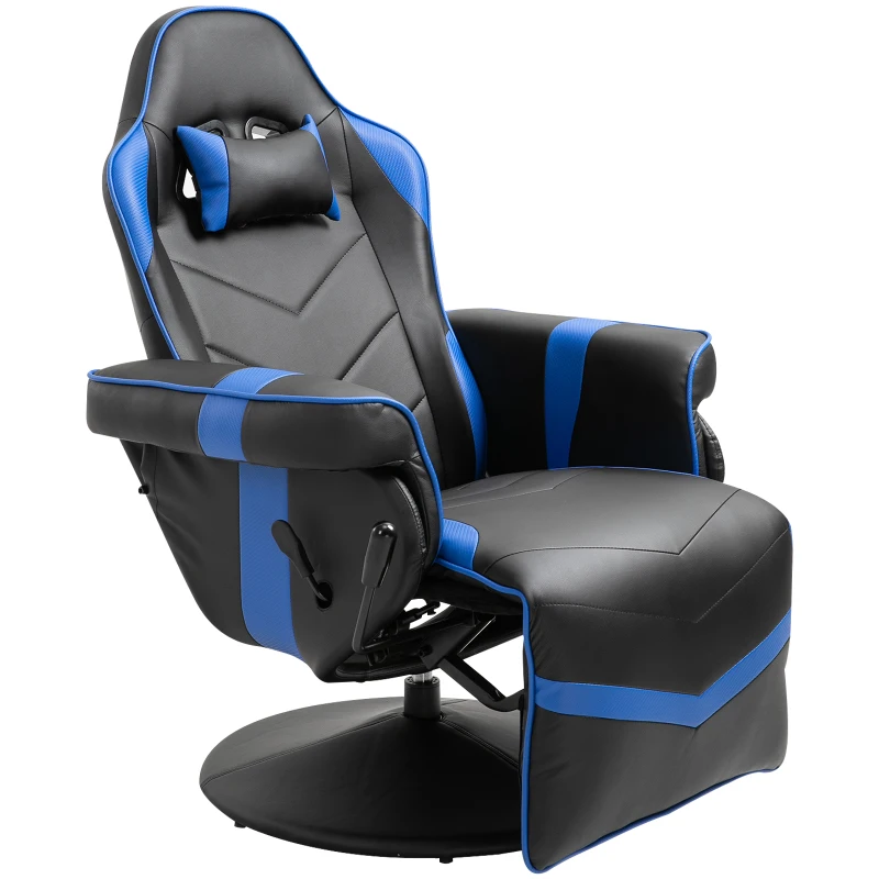 Vinsetto High Back Racing Style Gaming Chair, PU Leather Gamer Recliner Chair with Swivel Pedestal Base, Adjustable Footrest, and Head Pillow, Blue