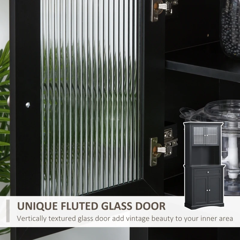 HOMCOM 71" Traditional Freestanding Kitchen Buffet with Hutch, Pantry Cabinet with 4 Doors, 3-Level Adjustable Shelves, and 1 Drawer, Black