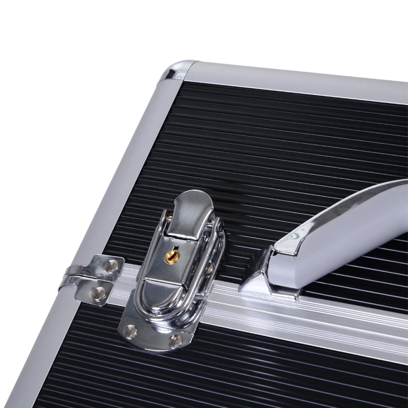 HOMCOM Professional Rolling Full Makeup Travel Train Case, Large Storage Cosmetic Trolley with Folding Trays, Drawer and Locks, Black