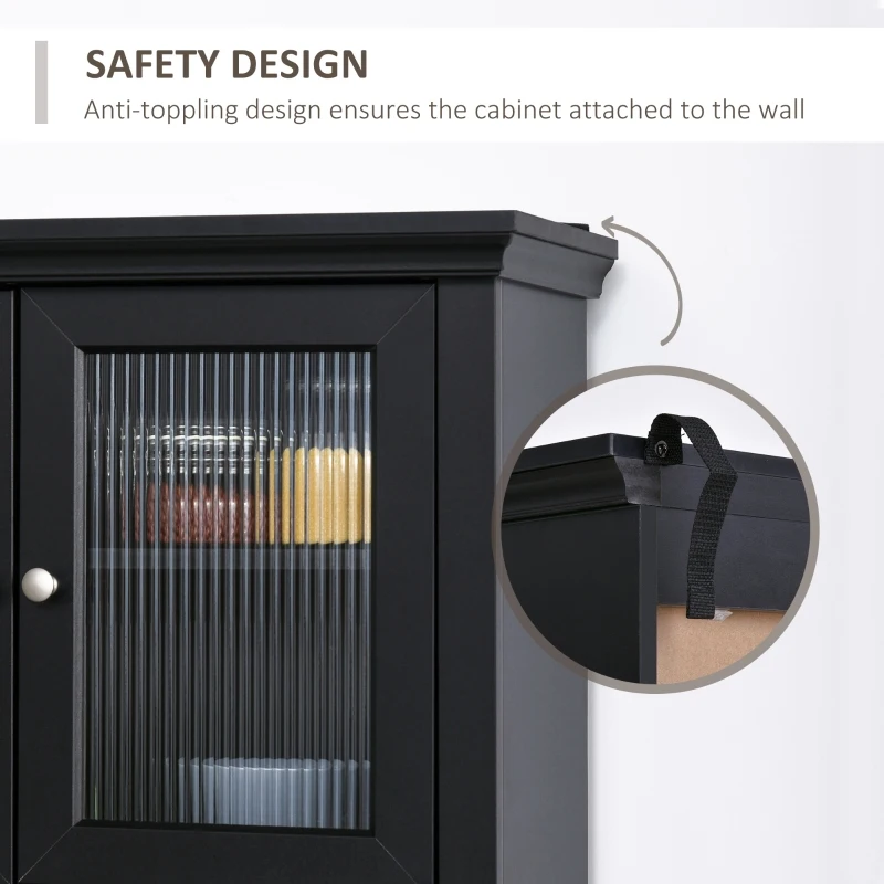 HOMCOM 71" Traditional Freestanding Kitchen Buffet with Hutch, Pantry Cabinet with 4 Doors, 3-Level Adjustable Shelves, and 1 Drawer, Black