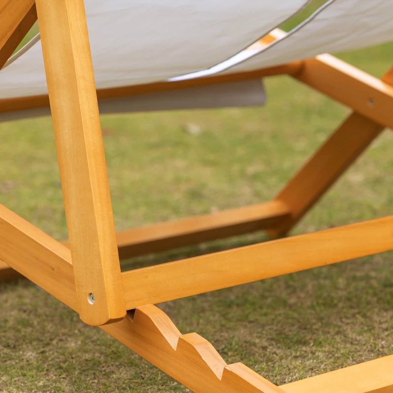 Outsunny 2-Person Sling Chair, Reclining Double Lounger for Patio, Beach, Camping, Lawn, Wood Folding Chair with Recliner Design for 2 Adults, Cream White