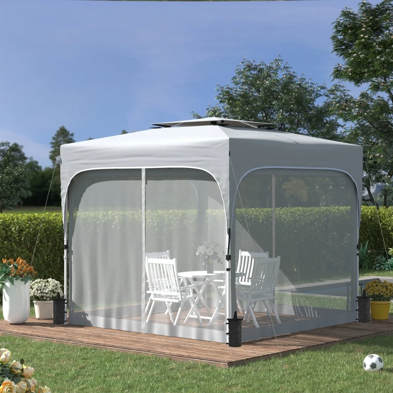 Outsunny Foldable Gazebo Canopy Tent w/ Wheeled Carry Bag, Weight Bags, Mesh Sidewalls