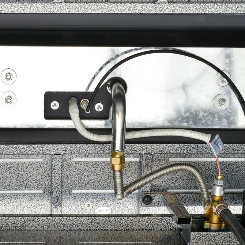 Outsunny 42 Inch Outdoor Propane Gas Fire Pit Table, 50,000 BTU Auto-Ignition Rectangular Gas Firepit with Slat Tabletop, Lid, Lava Rocks, Rain Cover, CSA Certification, Black