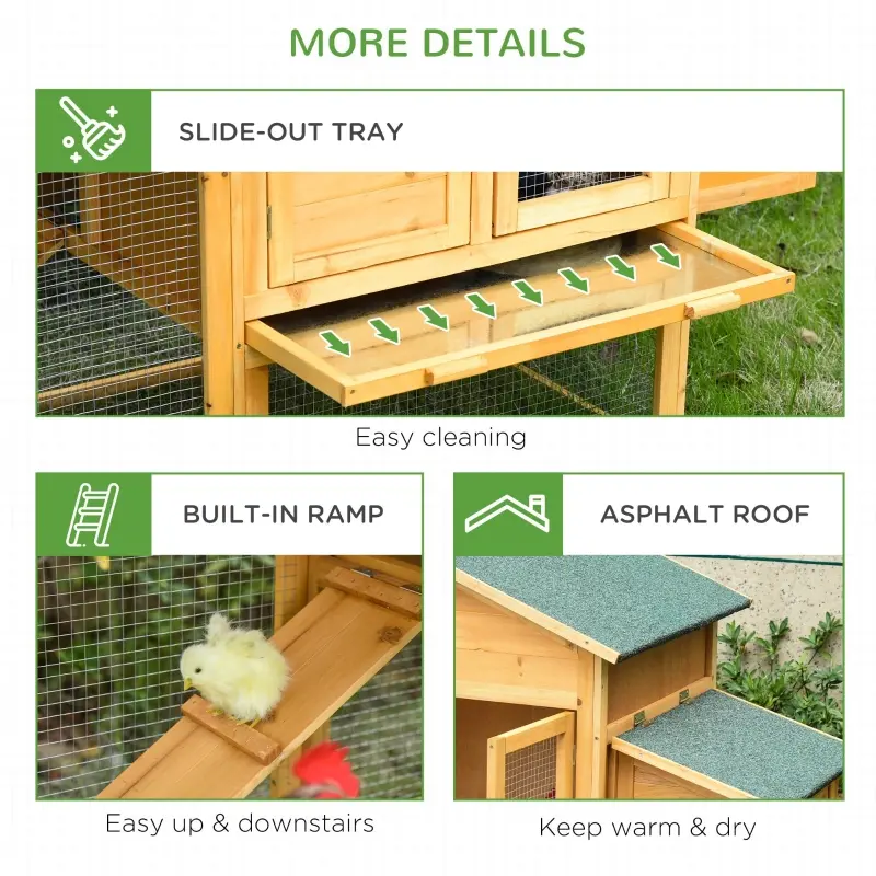 PawHut Wooden Outdoor Hen House Large Chicken Coop w/ Removable Tray, Nesting Box, Ramp