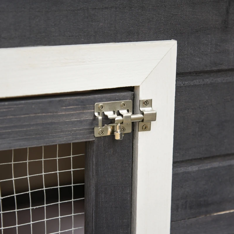 PawHut 122" Large Wooden Rabbit Hutch Bunny Hutch 2-Story Pet House Cage with Ramps, Lockable Doors, Run Area and Asphalt Roof for Outdoor Use, Grey