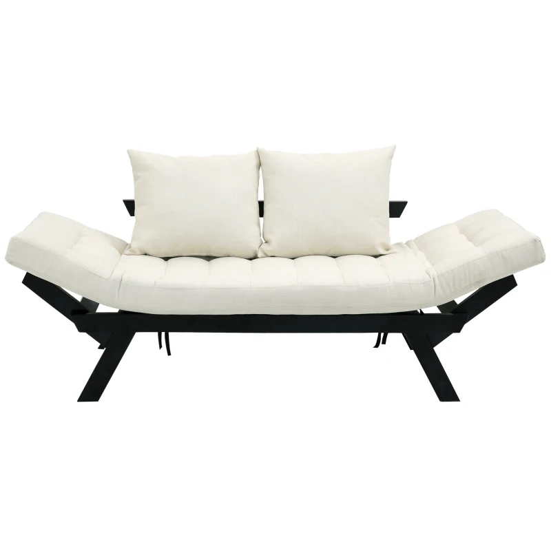 HOMCOM Single Person 3 Position Convertible Chaise Lounger Sofa Bed with 2 Large Pillows and Black Frame, Cream White