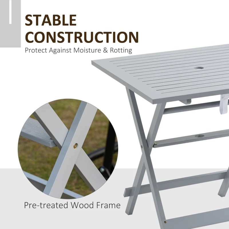 Outsunny Foldable Dining Table, Square Wood Side Table, Portable Bistro Table with Umbrella Hole for Outdoor Patio, Garden or Backyard, Grey