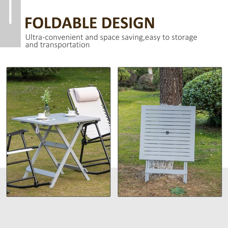 Outsunny Foldable Dining Table, Square Wood Side Table, Portable Bistro Table with Umbrella Hole for Outdoor Patio, Garden or Backyard, Grey