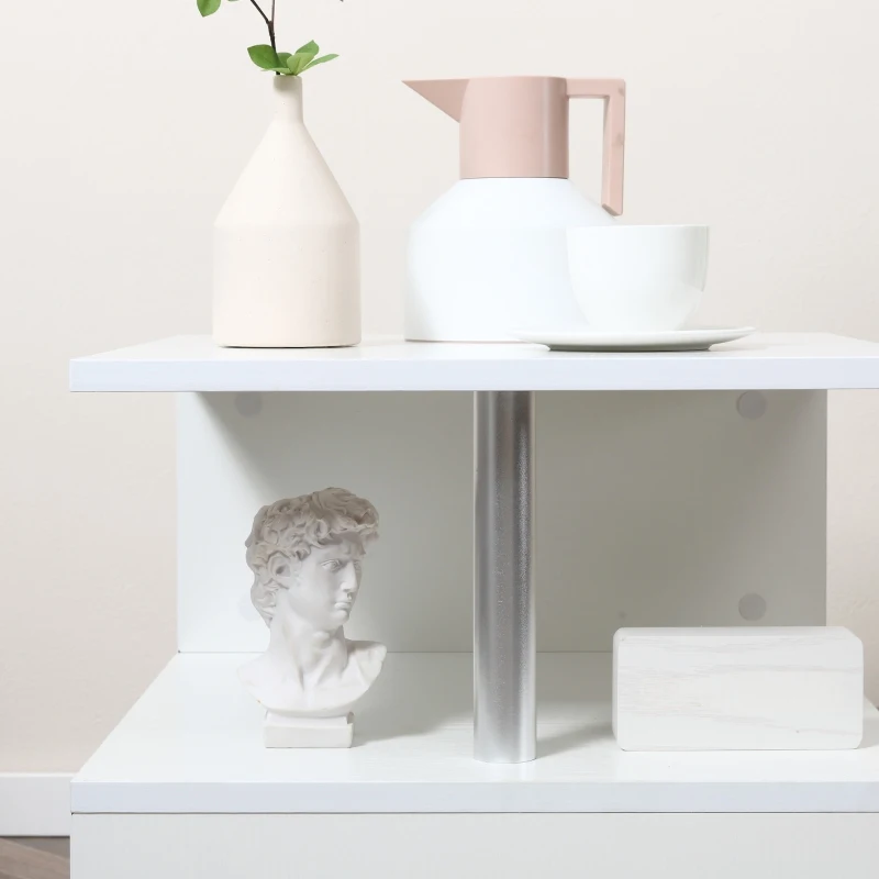 HOMCOM 20" Modern S-Shaped Multi-Level Accent End Table Shelf with Steel Poles, White