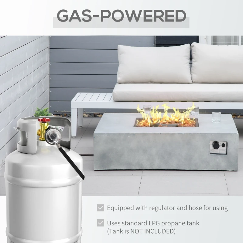 Outsunny 42" Square Propane Gas Fire Pit Table with Cover and Lava Rocks - Outdoor Patio Furniture, Grey