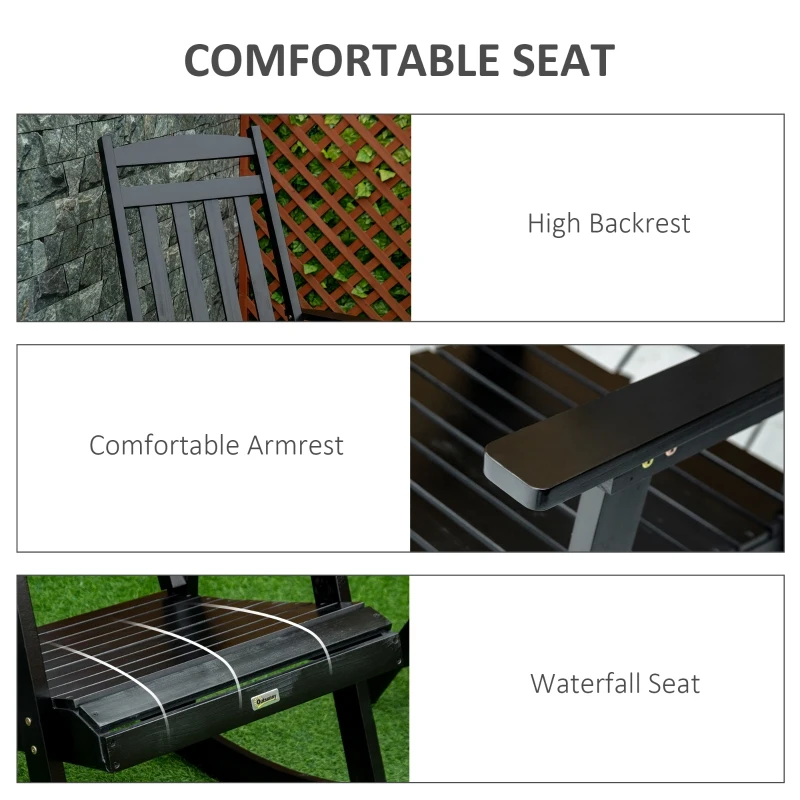 Outsunny 2 Pieces Wood Patio Bistro Set, Outdoor Rocking Chair Set with Armrests and High Back Rocking Chair and Portable Side Table, for Indoor, Outdoor, Patio, Backyard, Black