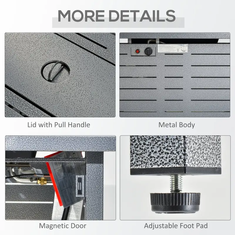 Outsunny 42 Inch Outdoor Propane Gas Fire Pit Table, 50,000 BTU Auto-Ignition Rectangular Gas Firepit with Slat Tabletop, Lid, Lava Rocks, Rain Cover, CSA Certification, Black