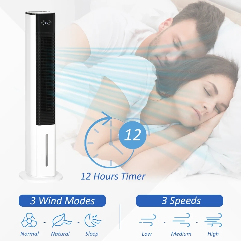 HOMCOM 42" Portable Evaporative Air Cooler, 3-In-1 Ice Cooling Fan Humidifier Air Conditioner with Remote, Timer, Oscillating, LED Display, and 1.6 Gal Water Tank, White