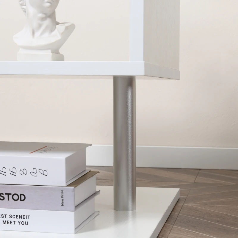 HOMCOM 20" Modern S-Shaped Multi-Level Accent End Table Shelf with Steel Poles, White