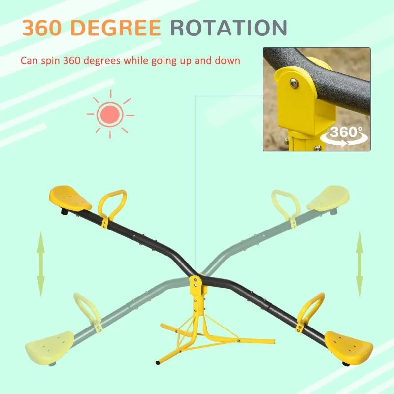 Outsunny 360 Degree Outdoor Kids Spinning Seesaw, Playground Swivel Teeter Totter for Backyard, Kids 3-7 Years, Yellow