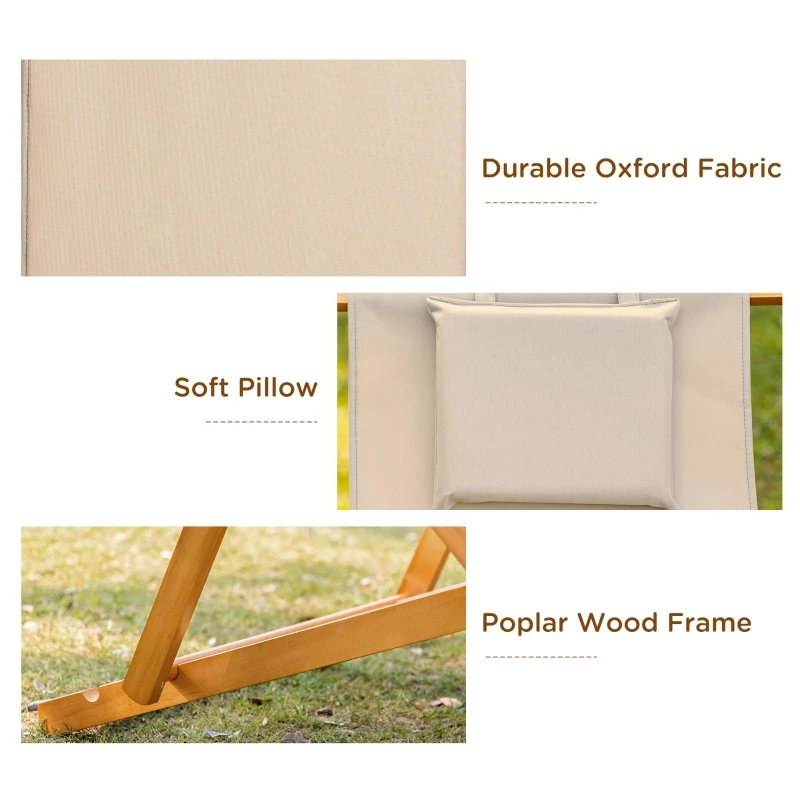 Outsunny Patio Lounge Chair, Reclining Lounger, Folding Beach Chair with Adjustable Backrest for Deck, Beach and Poolside, Beige