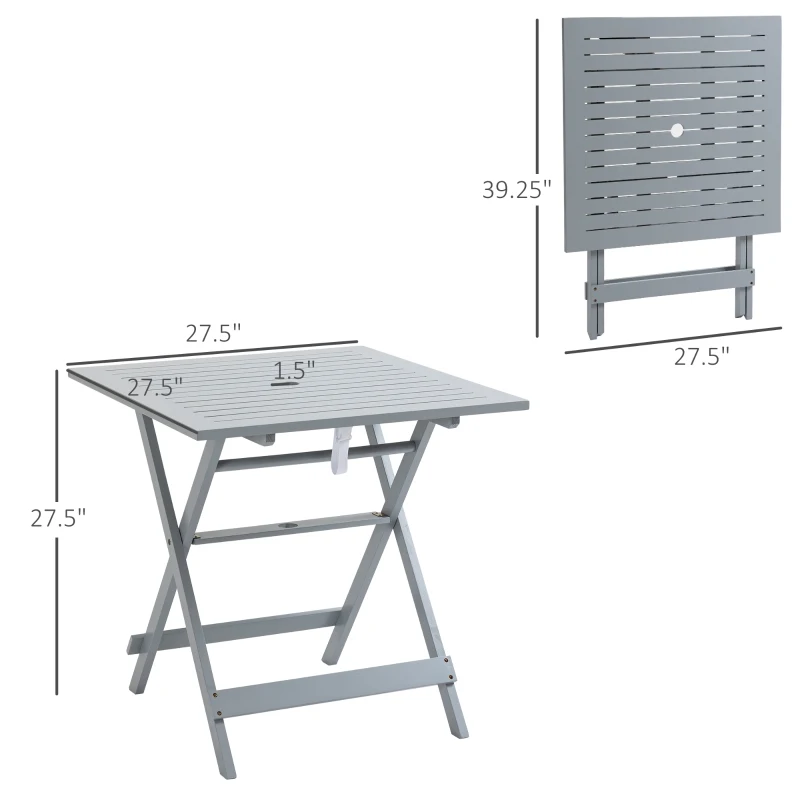 Outsunny Foldable Dining Table, Square Wood Side Table, Portable Bistro Table with Umbrella Hole for Outdoor Patio, Garden or Backyard, Grey