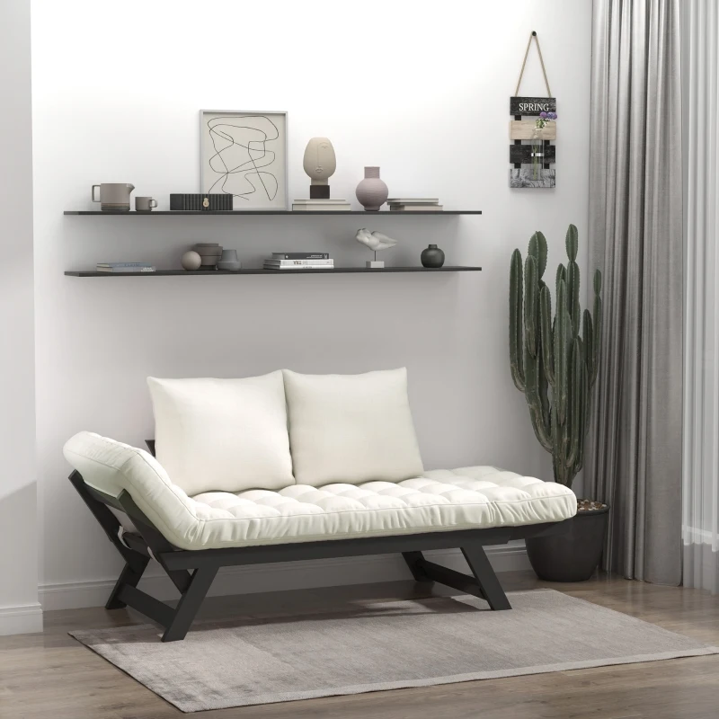 HOMCOM 3 Position Convertible Chaise Lounge Sofa Bed - Black/Cream White