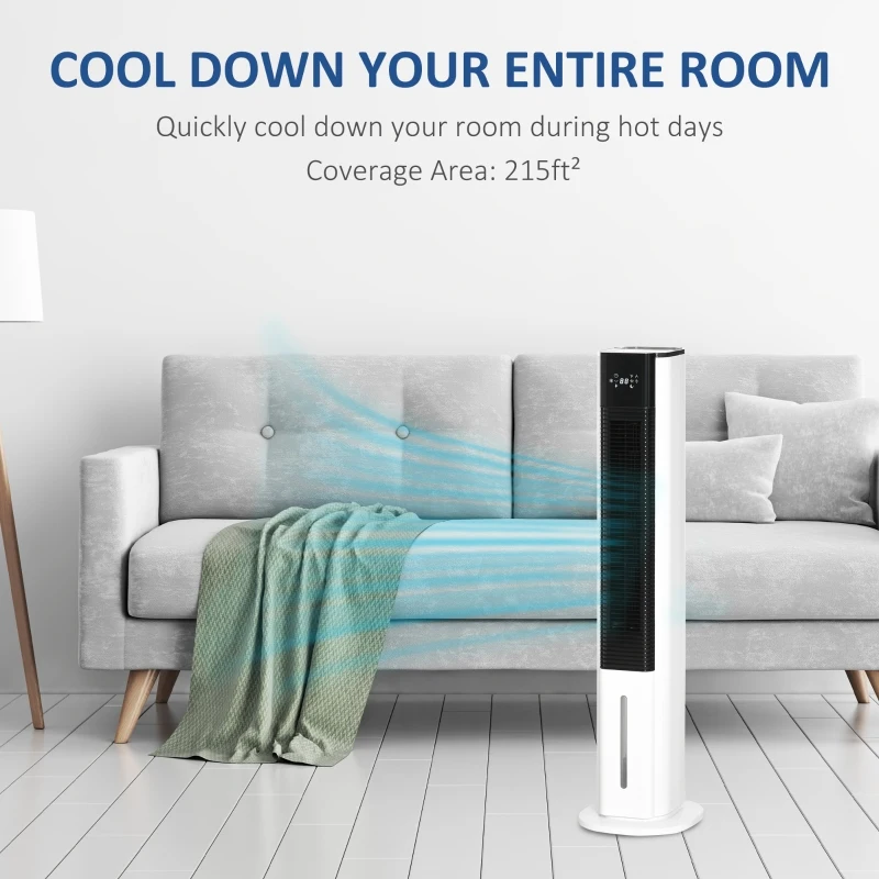 HOMCOM 42" Portable Evaporative Air Cooler, 3-In-1 Ice Cooling Fan Humidifier Air Conditioner with Remote, Timer, Oscillating, LED Display, and 1.6 Gal Water Tank, White