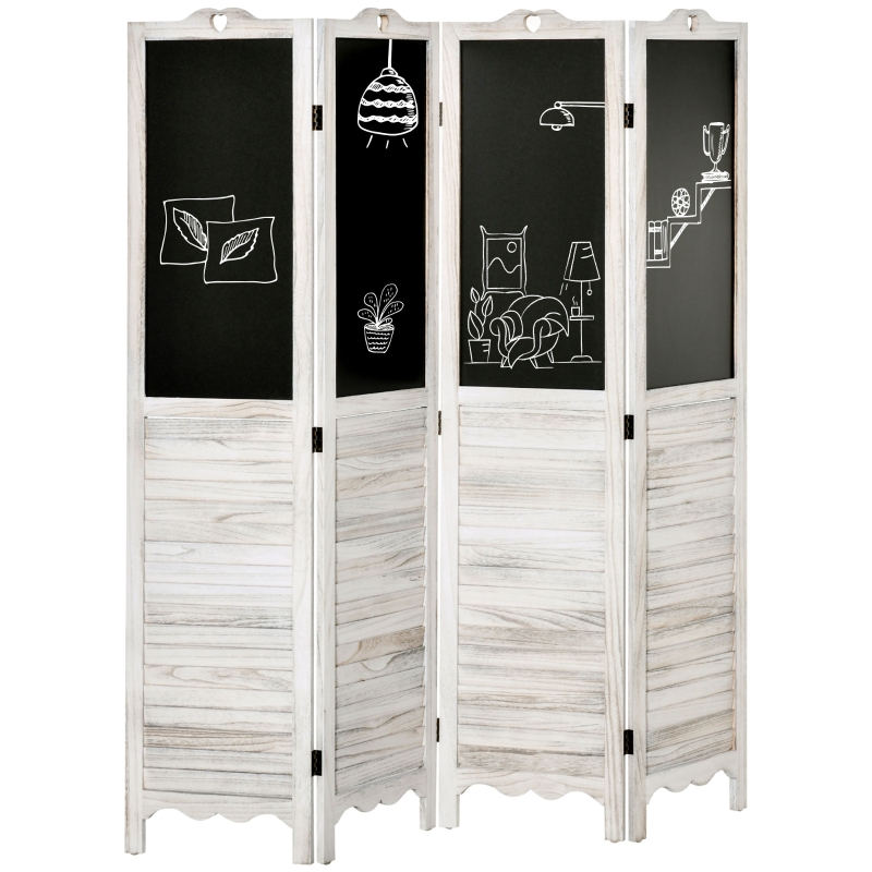 HOMCOM 4 Panel Folding Room Divider with Blackboard, 5.5ft Tall Freestanding Wall Divider Panels for Bedroom or Office, White