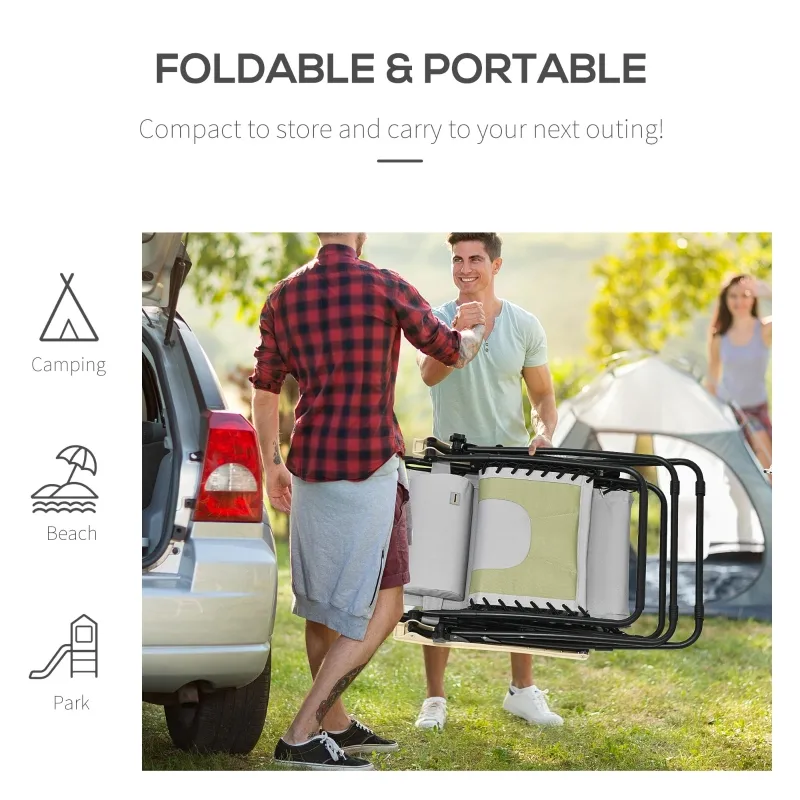 Outsunny Padded Zero Gravity Lounge Chair, Anti-Gravity Recliner Lounger Lawn Chair w/ Headrest, Side Tray, Outdoor Oxford Fabric, Supports 264 LBS, Green