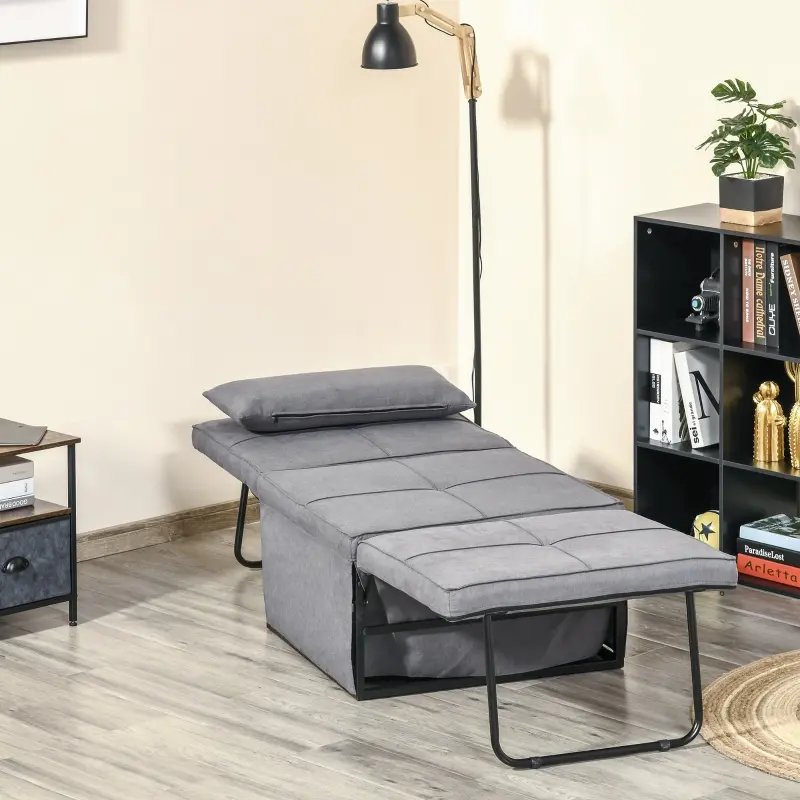 HOMCOM 4-in-1 Multi Function Folding Single Sofa Bed with Retractable Footrest, Convertible Sleeper with Adjustable Backrest For Living Room and Small Spaces, Grey