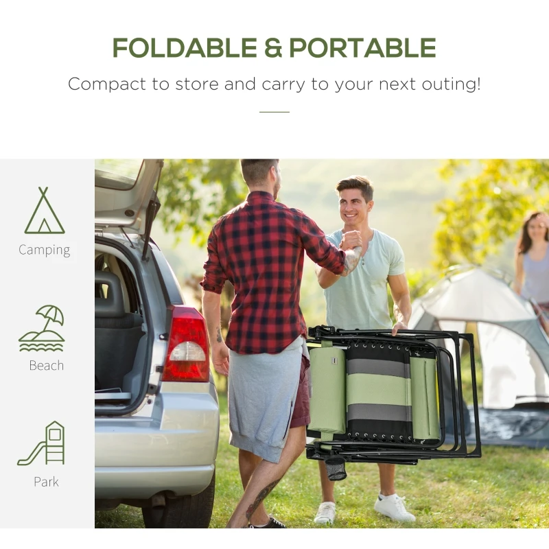 Outsunny XL Oversize Zero Gravity Recliner, Padded Patio Lounger Chair, Folding Chair with Adjustable Backrest, Cup Holder, and Headrest for Backyard, Poolside, Lawn, Striped, Green