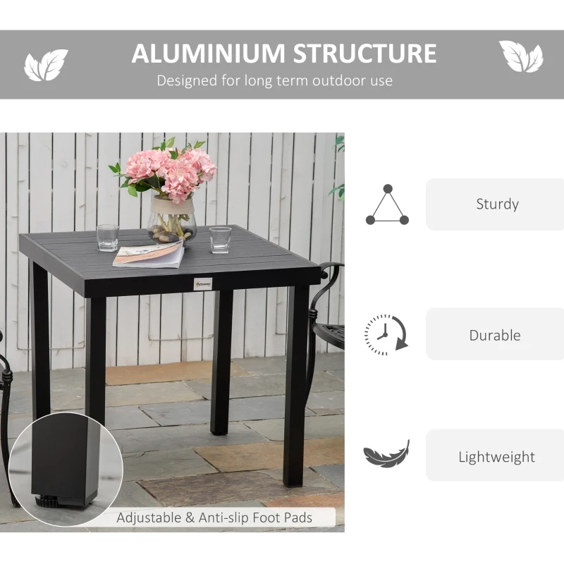 Outsunny Patio Dining Table for 4, Rectangular Aluminum Outdoor Table for Garden Lawn Backyard, Black