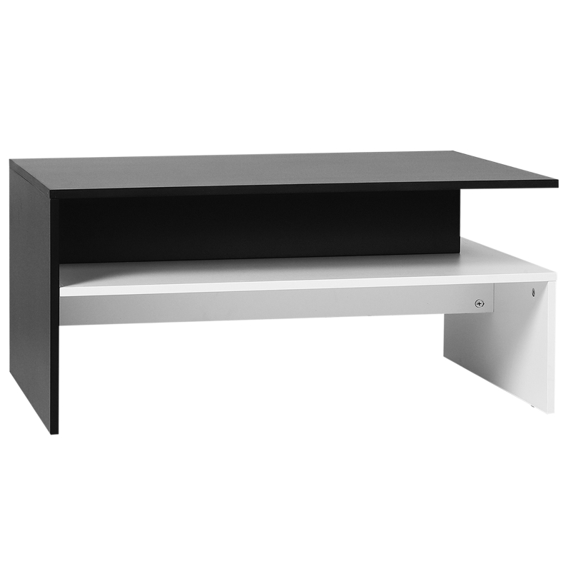 HOMCOM Modern Coffee Table, 2-tier Rectangular Center Table with Storage Shelves for Living Room, Black/White