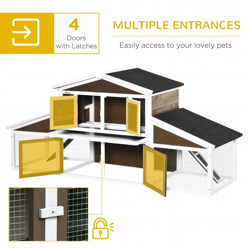 PawHut 2-Tier Wooden Rabbit Hutch, Small Animal House Pet Cage w/Tray, Asphalt Roof