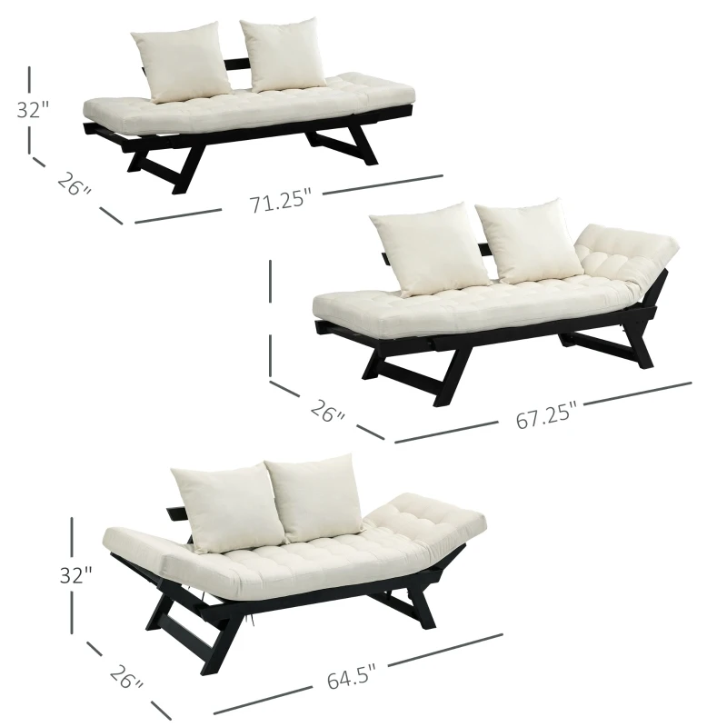 HOMCOM 3 Position Convertible Chaise Lounge Sofa Bed - Black/Cream White