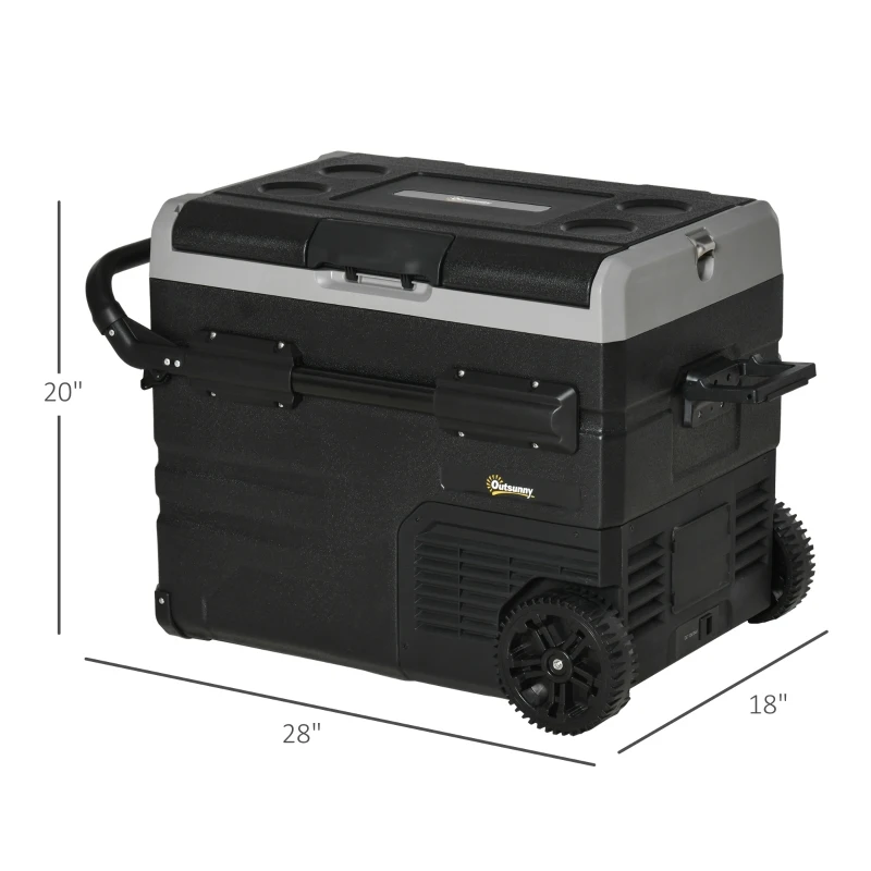 Outsunny 12 V Car Fridge, 2 Zone 48 Quart Portable Compressor Electric Cooler with Wheels, Pull-up Handle, Cutting Board, 12/24 V DC and 110 - 240 V AC for Outdoor, Driving, Travel