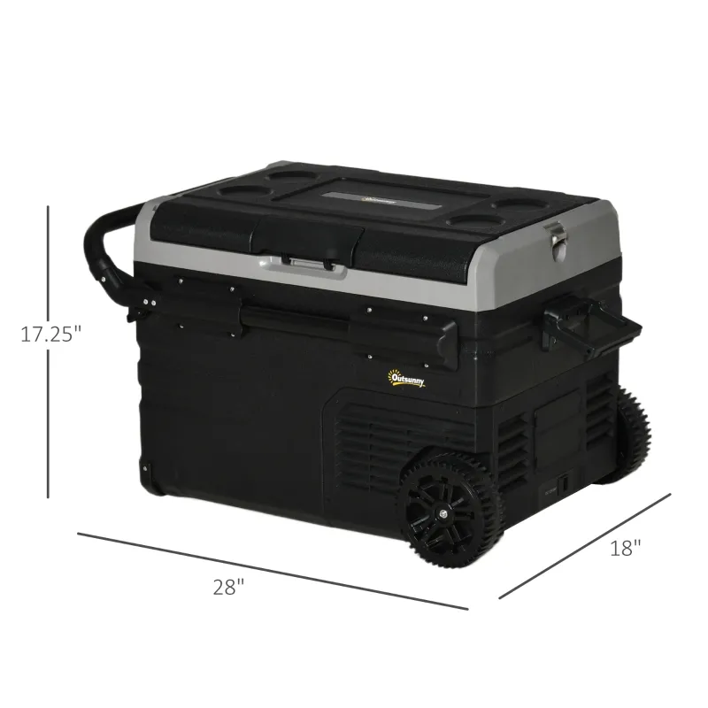 Outsunny 12 V Car Fridge, 2 Zone 37 Quart Portable Compressor Electric Cooler with Wheels, Pull-up Handle, Cutting Board, 12/24 V DC and 110 - 240 V AC for Outdoor, Driving, Travel
