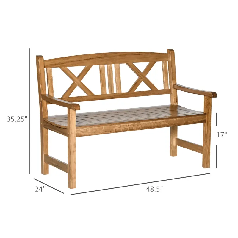 Outsunny 2-Seater Wooden Garden Bench, 4FT Outdoor Patio Loveseat with Unique X-Shape Back for Yard, Lawn, Porch, Natural Wood