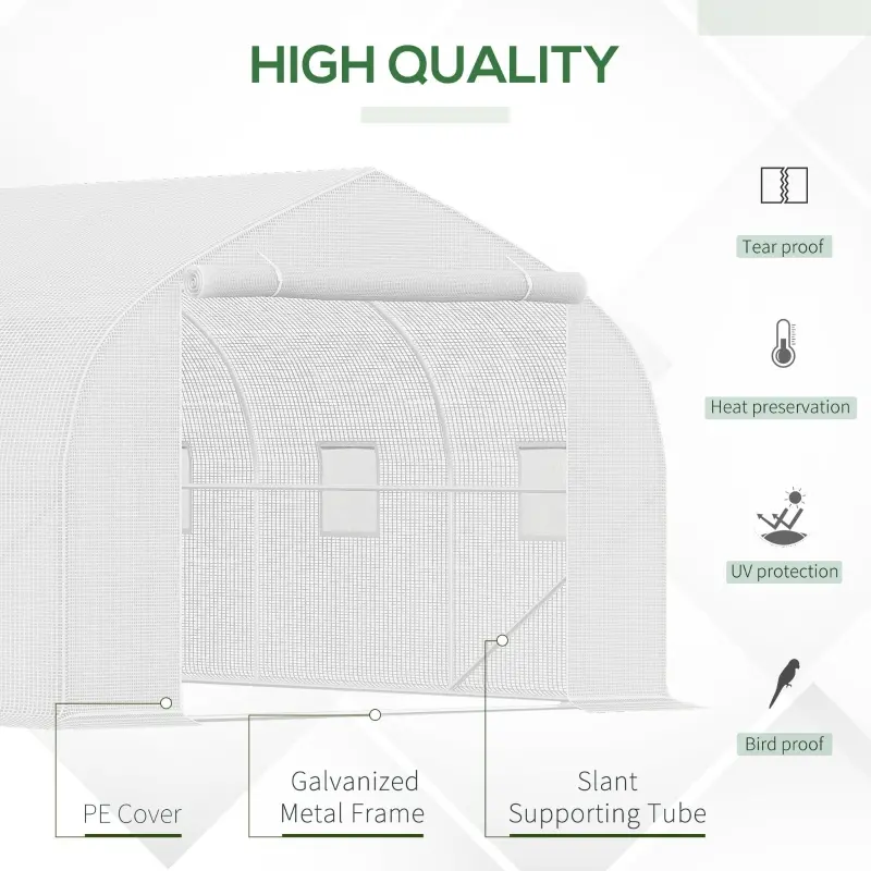Outsunny 26' x 10' x 7' Walk-In Greenhouse Tunnel, Large Gardening Plant Hot House with Zipper Doors for Backyard, White