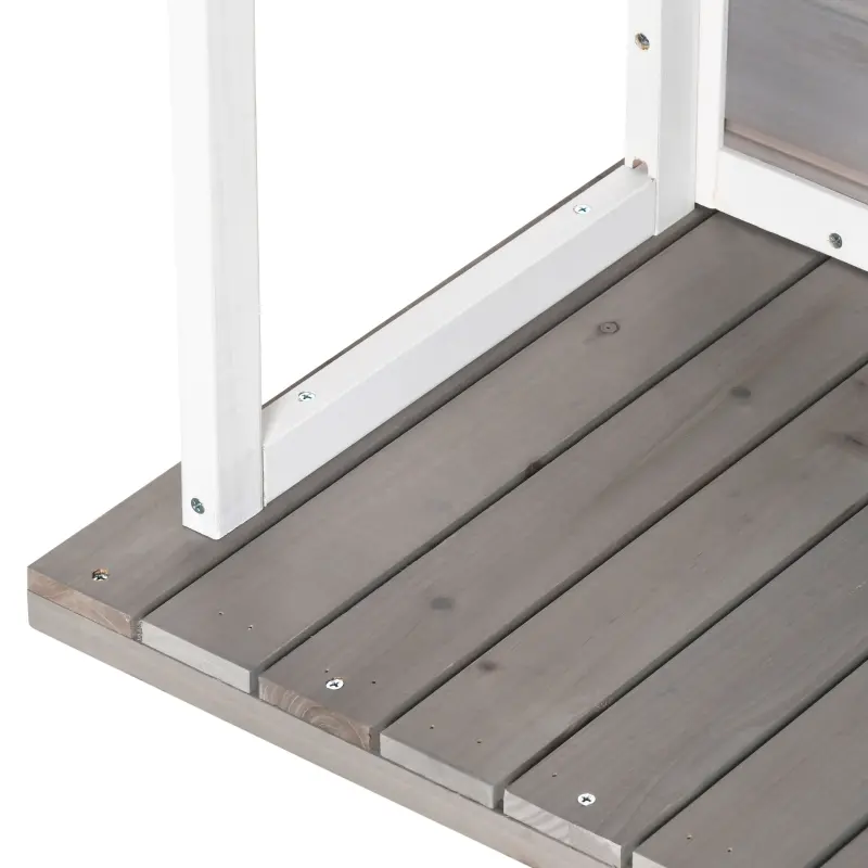 PawHut Outdoor Dog House Cabin Style, Wooden Raised Pet Kennel with Asphalt Roof, Front Door, Side Window, Porch for Medium/Large Dogs, Loading 53 Lbs., Grey