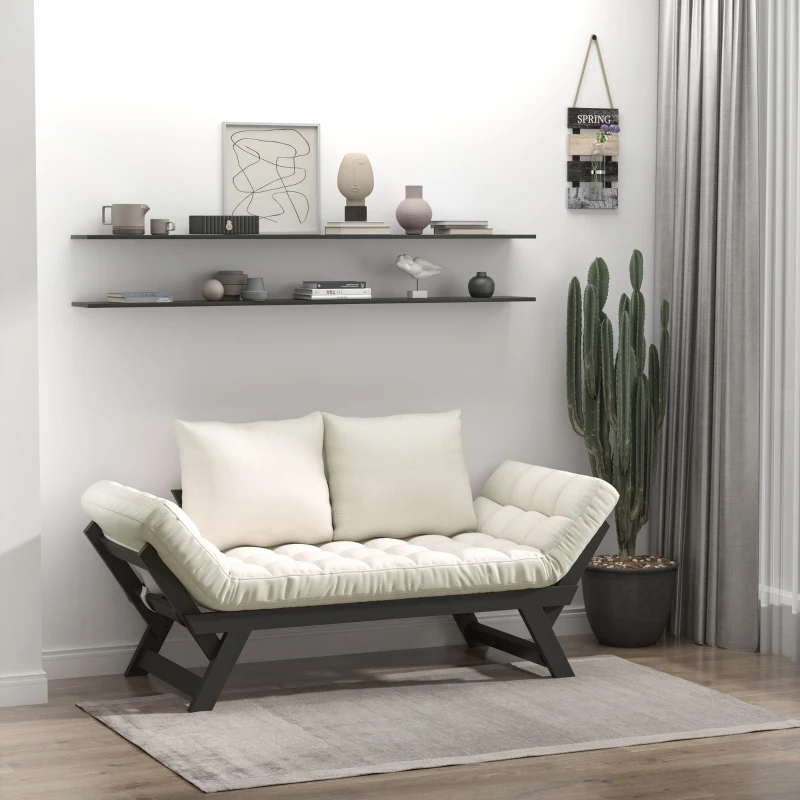 HOMCOM 3 Position Convertible Chaise Lounge Sofa Bed - Black/Cream White