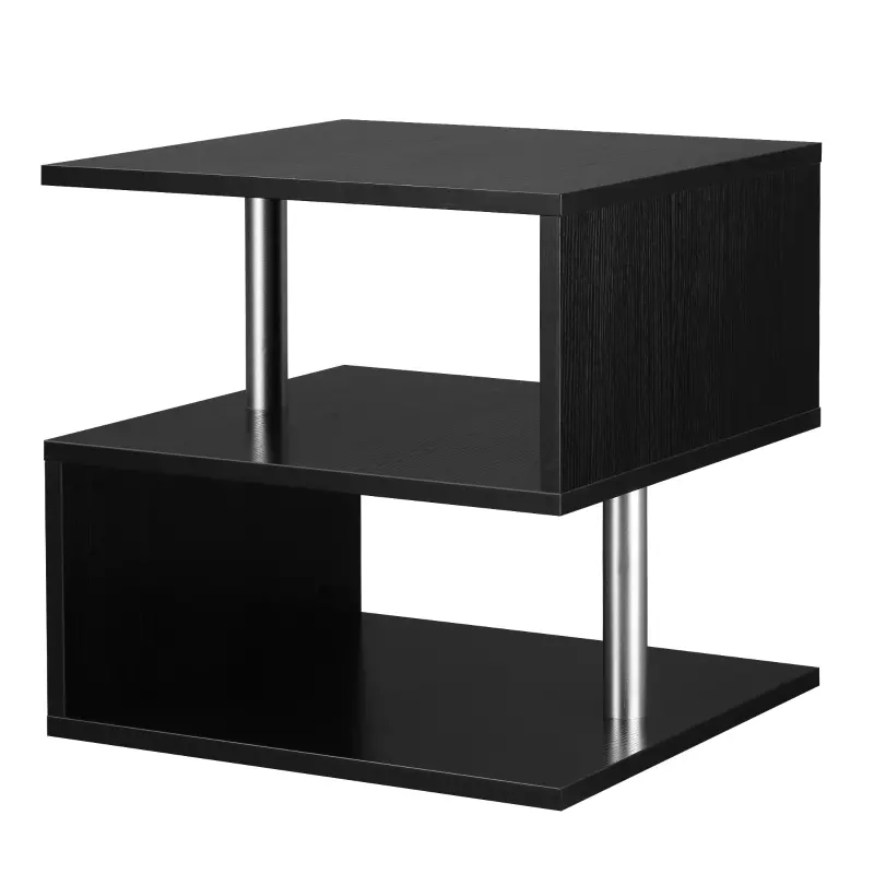 HOMCOM 20" Modern End Table, Accent Side Table, S-Shaped Coffee Table with Storage Shelf and Steel Poles, Black