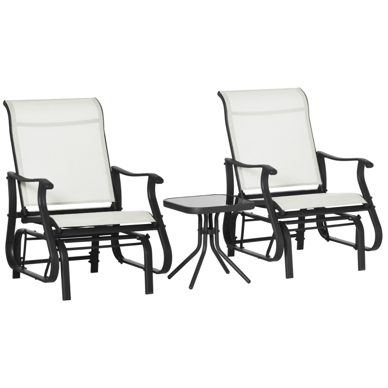 Outsunny 2-Person Gliding Rocking Chair & Bistro Tea Table Set, White