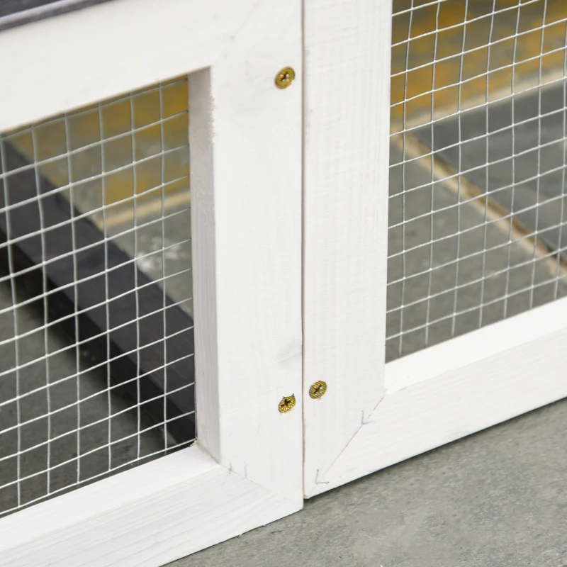 PawHut 122" Large Wooden Rabbit Hutch Bunny Hutch 2-Story Pet House Cage with Ramps, Lockable Doors, Run Area and Asphalt Roof for Outdoor Use, Grey