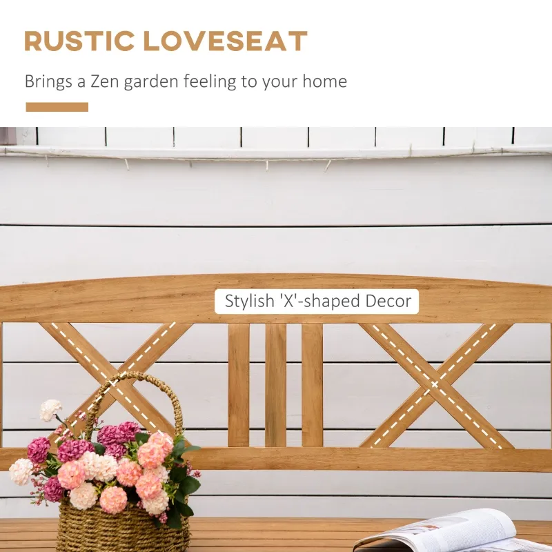 Outsunny 2-Seater Wooden Garden Bench, 4FT Outdoor Patio Loveseat with Unique X-Shape Back for Yard, Lawn, Porch, Natural Wood