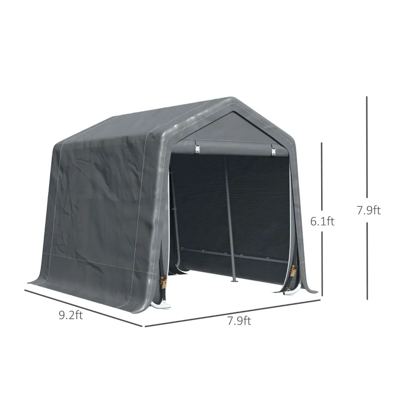 Outsunny 9.2' x 7.9' Garden Garage Storage Tent, Metal Frame Bike Shed w/ Zipper Doors