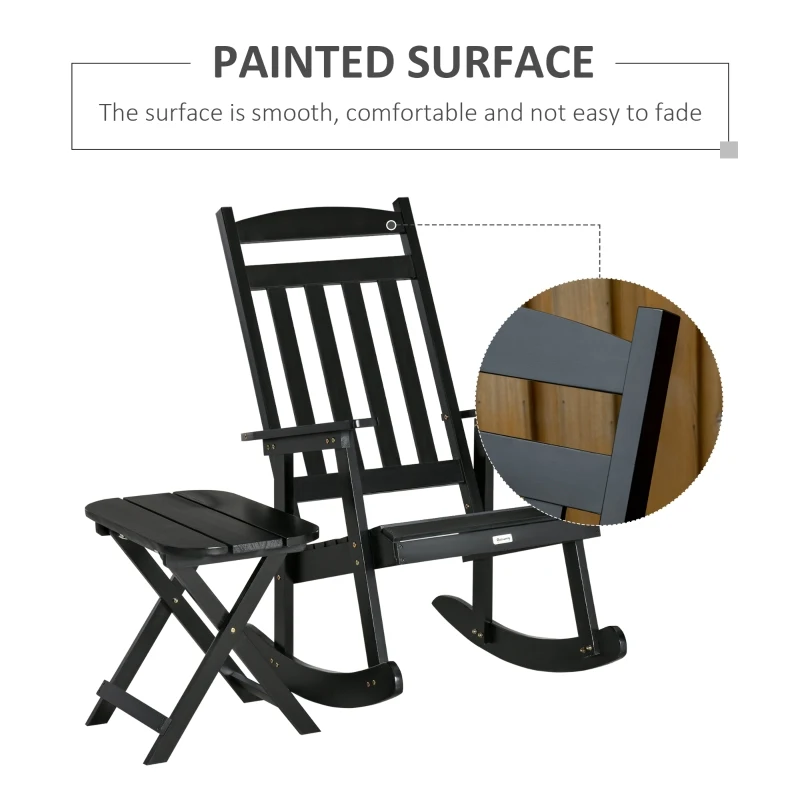 Outsunny 2 Pieces Wood Patio Bistro Set, Outdoor Rocking Chair Set with Armrests and High Back Rocking Chair and Portable Side Table, for Indoor, Outdoor, Patio, Backyard, Black