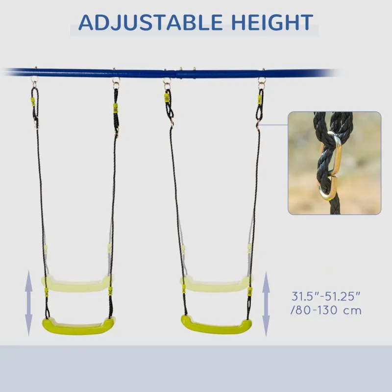 Outsunny Swing Set Outdoor for Kids, w/ Adjustable Height Seat, Basket Hoop, Glider