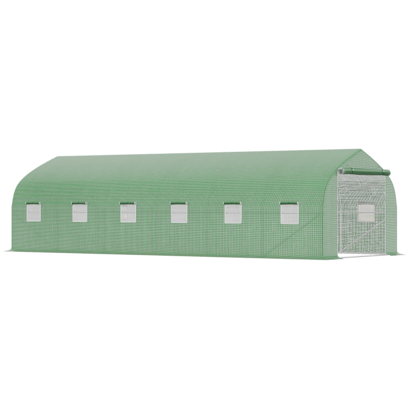 Outsunny 25' x 9.5' x 6.5' Walk-In Greenhouse Tunnel, Large Gardening Plant Hot House with 12 Windows and Zipper Doors for Outdoor, Backyard, Green