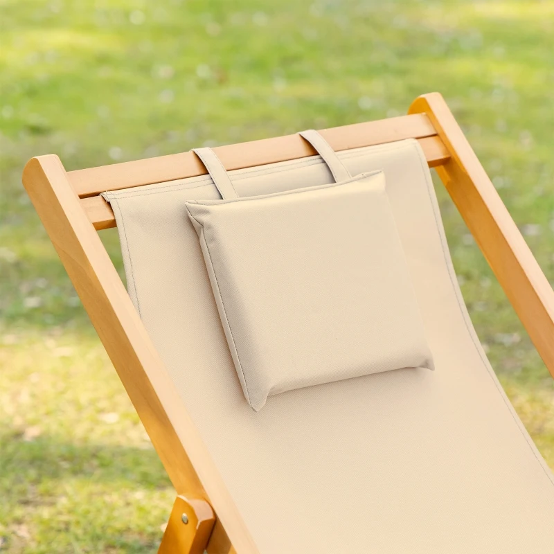 Outsunny Patio Lounge Chair, Reclining Lounger, Folding Beach Chair with Adjustable Backrest for Deck, Beach and Poolside, Beige